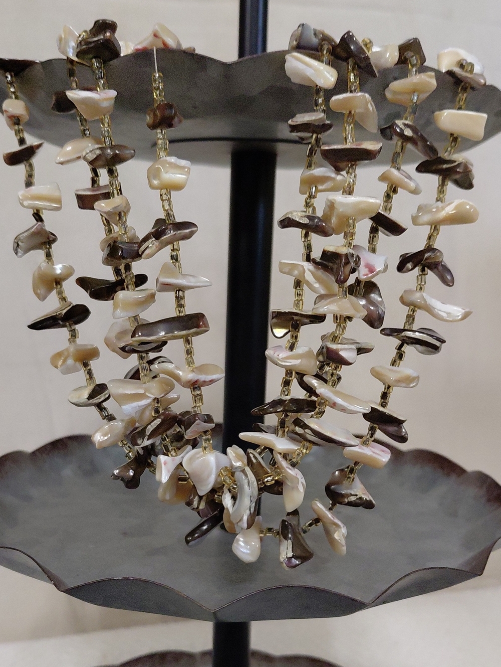 Multi-Strand Brown & Cream Shell Chip Necklace - Unbranded